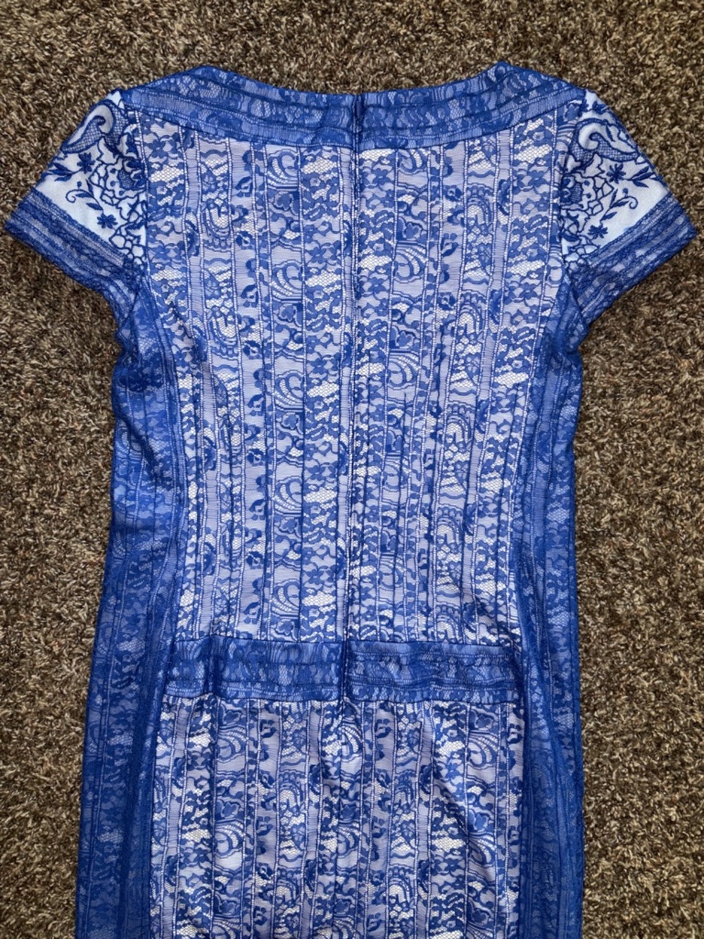 NWOT Tadashi Shoji Blue White Floral Lace Cocktail Sheath Midi Dress, Size 10 - Picture 9 of 16